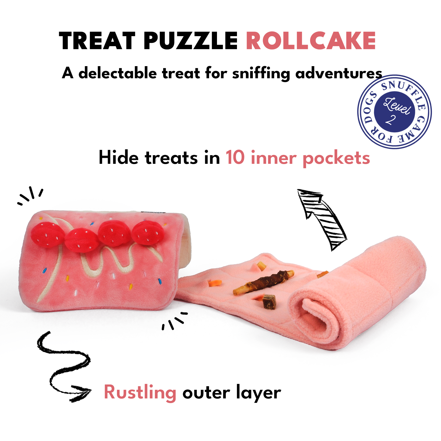 CHEWFFON Strawberry Roll Cake Dog Puzzle Toy