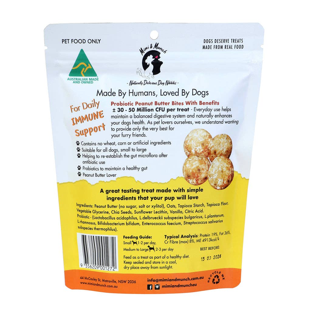 Mimi & Munch Probiotic Peanut Butter Bites Natural Dog Treats