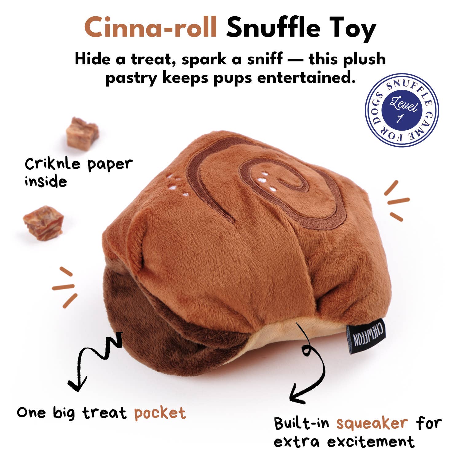 Cinnamon Roll Squeaky Snuffle Toy