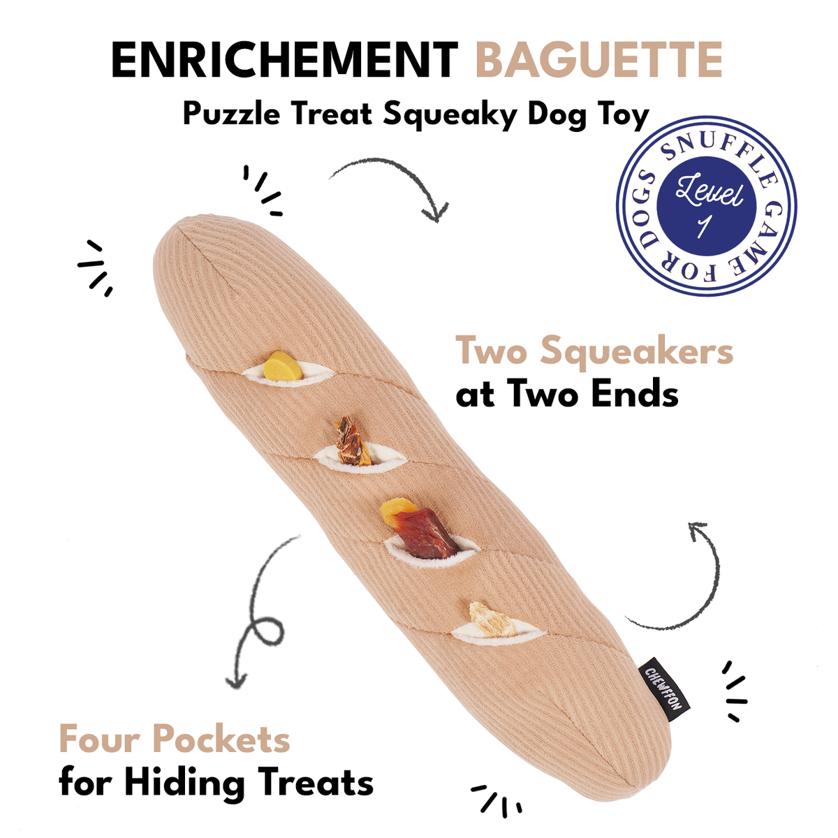 CHEWFFON Interactive Enrichment Baguette Dog Toy