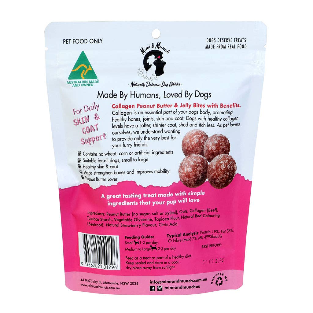 Mimi & Munch Collagen Peanut Butter & Jelly Bites Natural Dog Treats