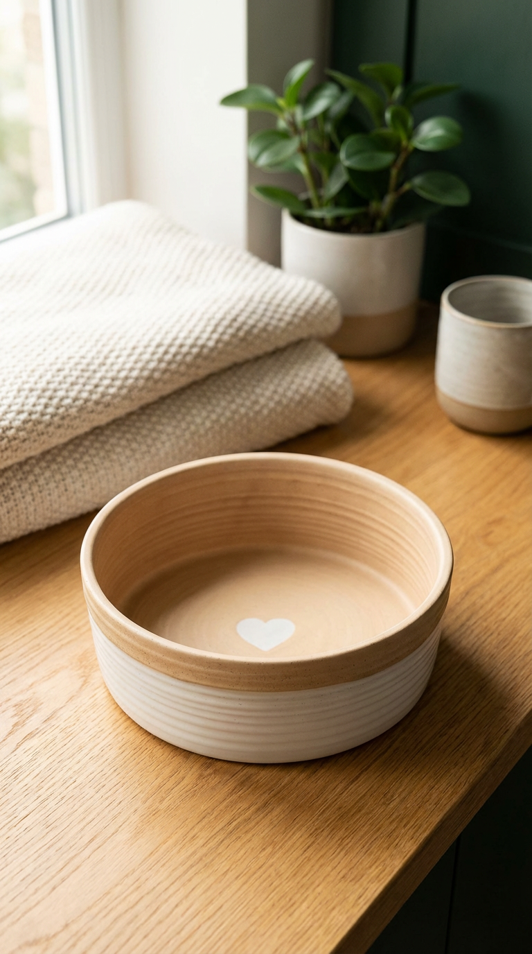 Ceramic Heart Hand Crafted Bella &  Barkley Dog Bowl